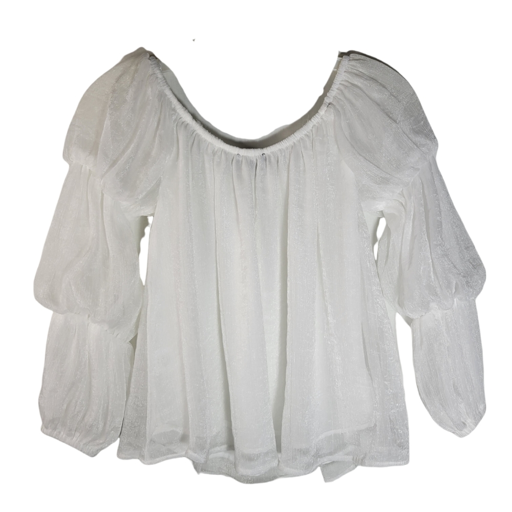 Romeo and Juliet sheer lined white balloon sleeve top Size Small